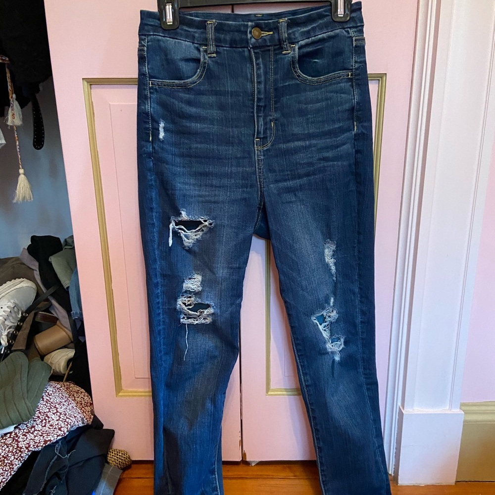 American eagle super high waisted ripped jeans